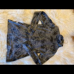 Grey swirl fitted turtle neck long sleeve shirt. Silky soft dressier material.